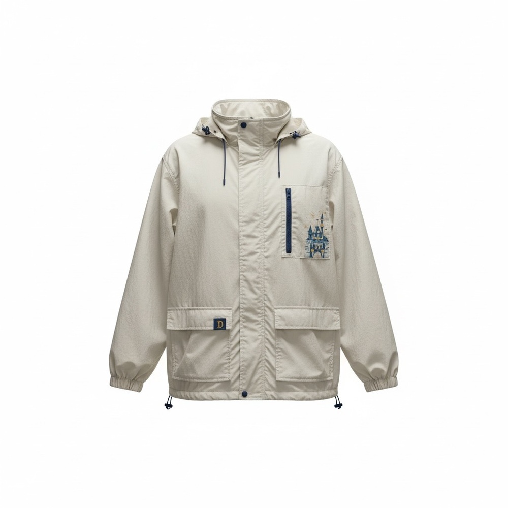 Disneyland Resort Windbreaker Jacket (S) Gray Hooded Lightweight Castle Graphic